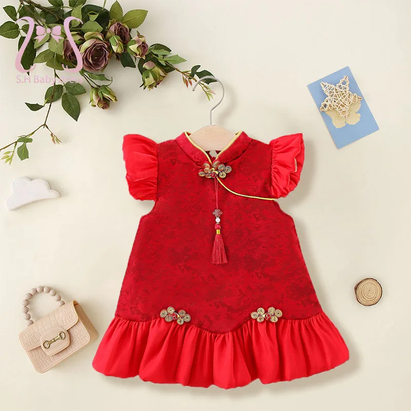 Chinese Style Kid Qipao Classic Buckle New Year Dress Adorable Children Clothing 1-3 Years Old Summer Delicate Baby Girl Dresses