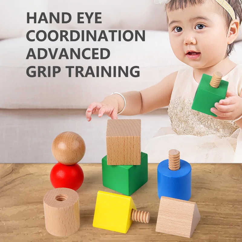 New Wooden Blocks Baby Montessori Toys Fine Motor Skill Sensory Games Geometric Screws Shape Matching Kids Educational Toys Gift