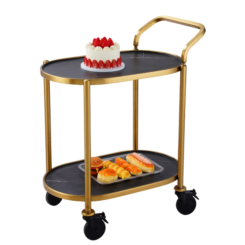 Hotel Service Car Stainless Steel 4s Shop Two-layer Wine Cart KTV Hand Push Food Delivery Car High-end Restaurant Dessert Cart