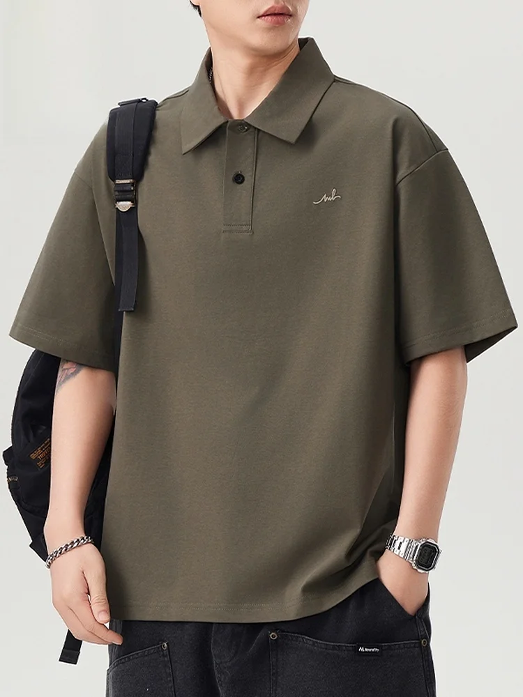 

Мужская футболка свободного кроя с коротким рукавом, модный летний универсальный топ с пуговицами, смесовая хлопковая ткань