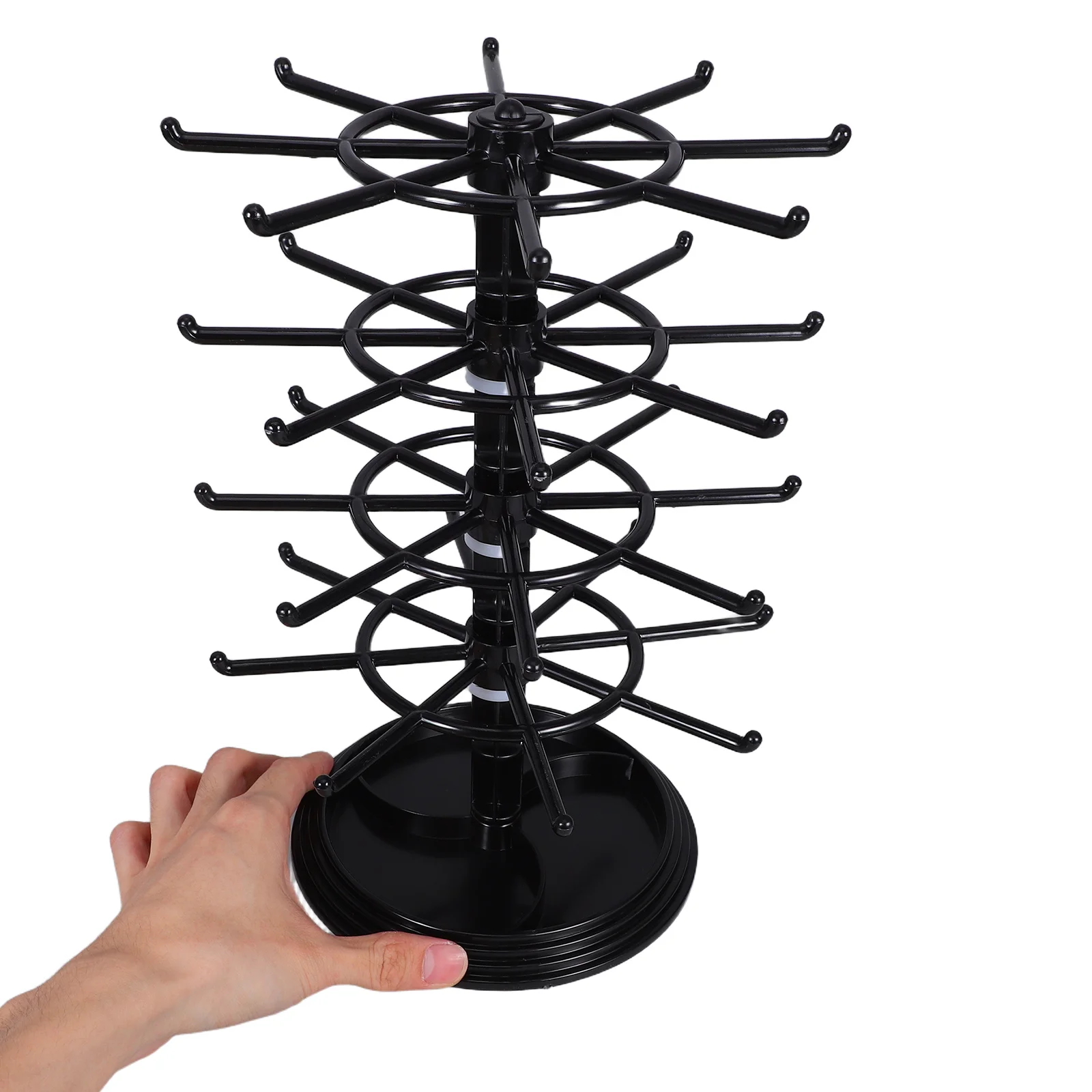 

Jewelry Organizer Stand with 360 Rotation Two Tier Earring Necklace Bracelet Holder Stylish Black Display Rack for Dresser Or