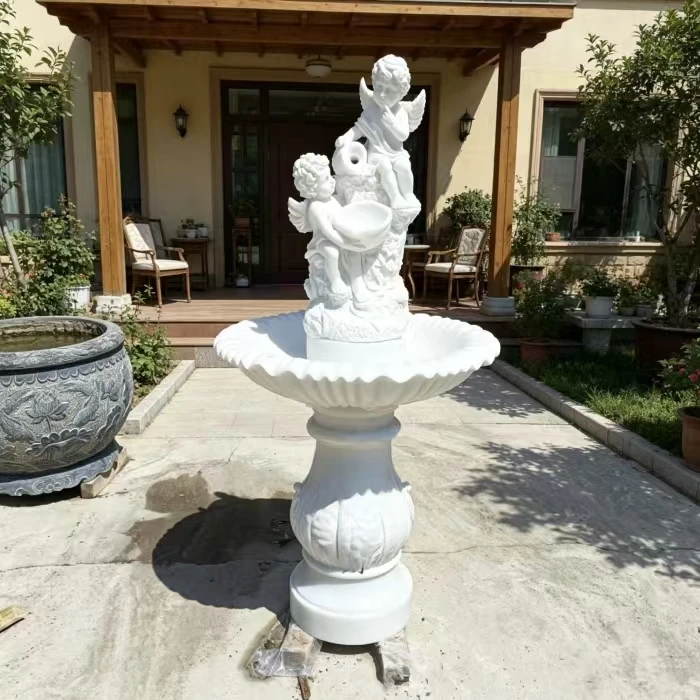 Natural White Marble Sculpture Angel Water Fountain Marble Sculpture Fountain Outdoor Garden Landscape Decoration Deposit Only
