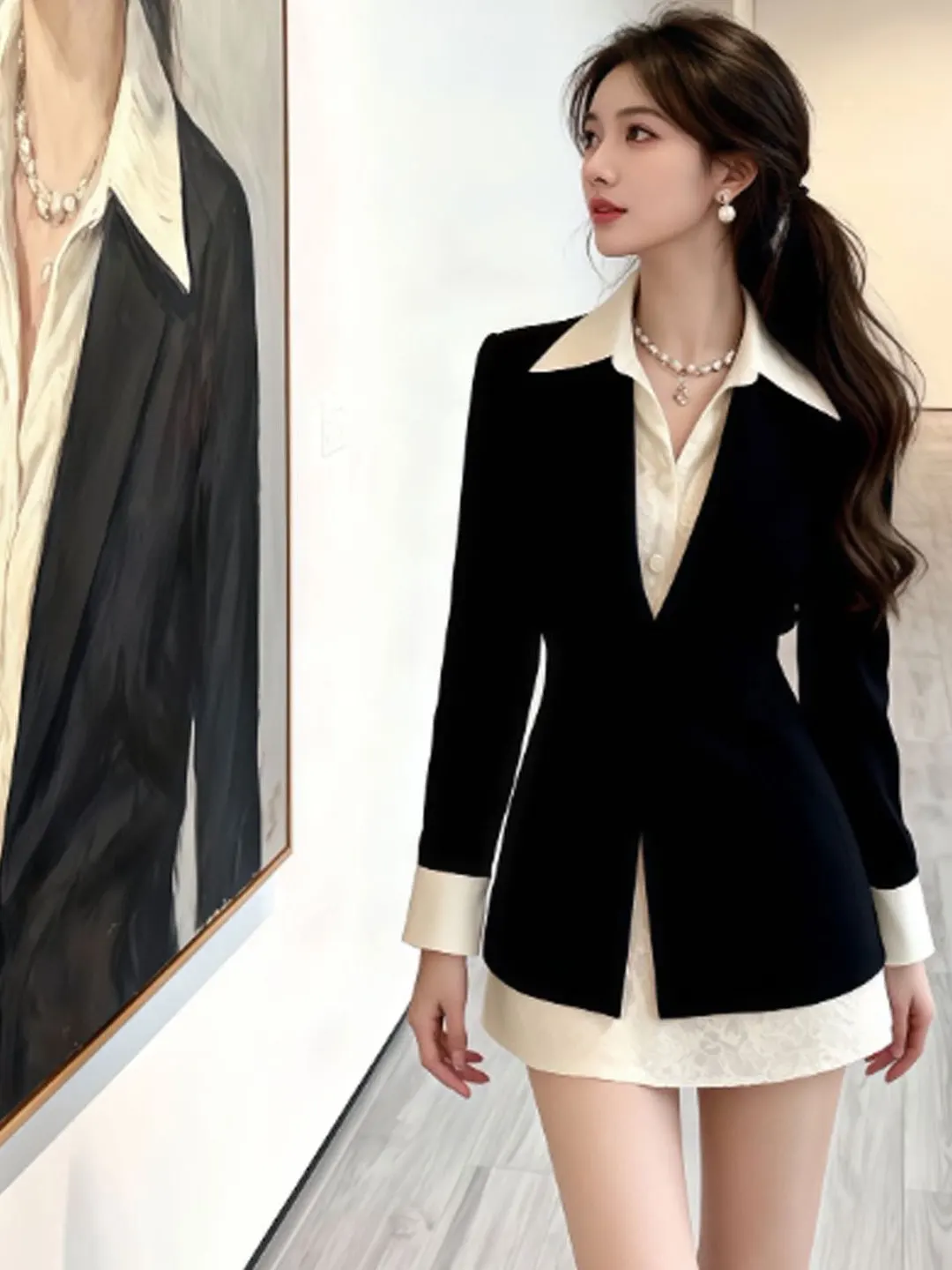 

Корейская юбка-миди с эффектом утягивания, высокая талия, имитация двухслойного дизайна, уникальный весенний фасон 2026 для молодых женщин