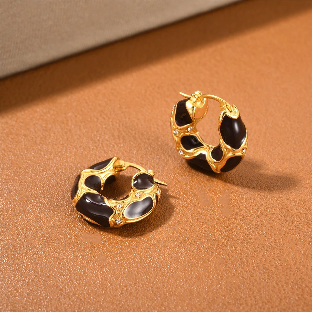 New Designer Brand Irregular Metal Drop Glazed Crystal Small Round Earrings Women Europe Famous Jewelry Trend