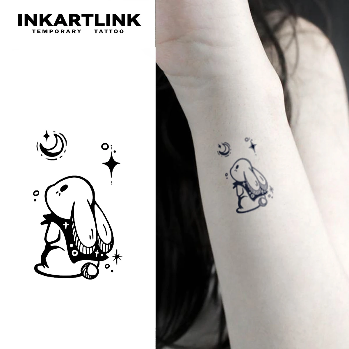 3 pcs Rabbit Temporary Tattoo,Lasts To 15 Days New Technology Magic Waterproof Semi Permanent Sticker.