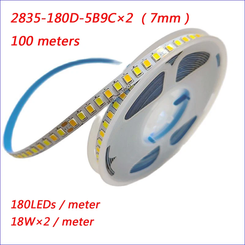 (2 welding point)100 meters 2835 180D dual colors LED strip for repairing chandeliers, LED ribbon 7mm-5B9C×2