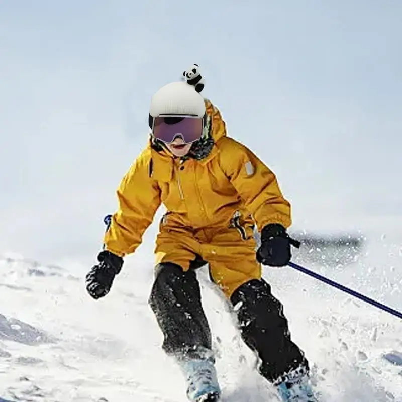 หมวกกันน็อคสกีน่ารักหมวกกันน็อคสกีครอบคลุมแพนด้าตกแต่งสโนว์บอร์ดกลางแจ้งกีฬา Flannel ผ้าหมวกกันน็อกอุปกรณ์เสริม