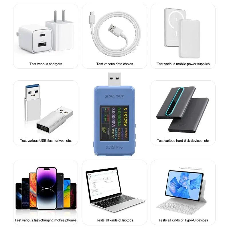 RELIFE XA3 Pro USB Smart Tester Supports PD/QC2.0/QC3.0 Fast Charging 6.5A High Current Tester Mobile Phone Repair Tools