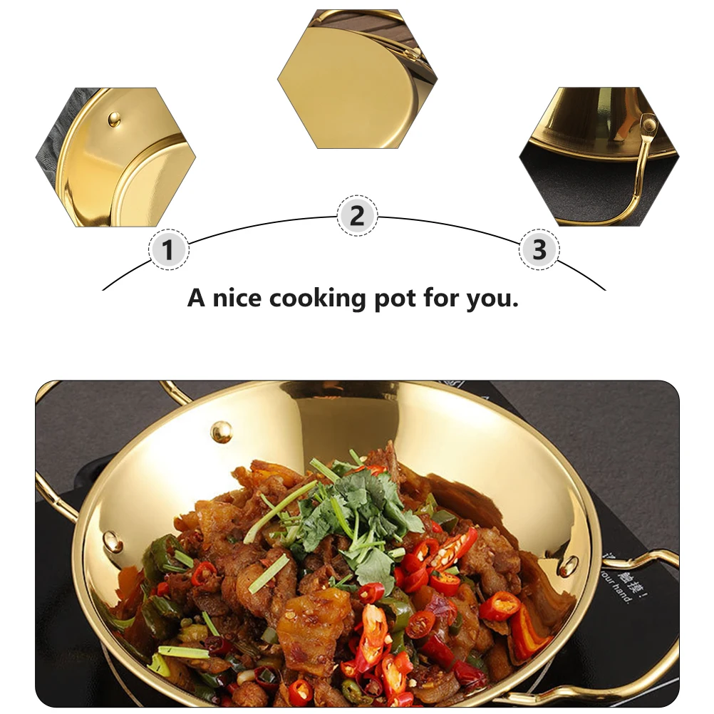 

Stainless Steel Pot Double Ear Kitchen Cooking Utensil Home Alcohol Pot Everyday Pan Griddle Practical Design Easy Clean