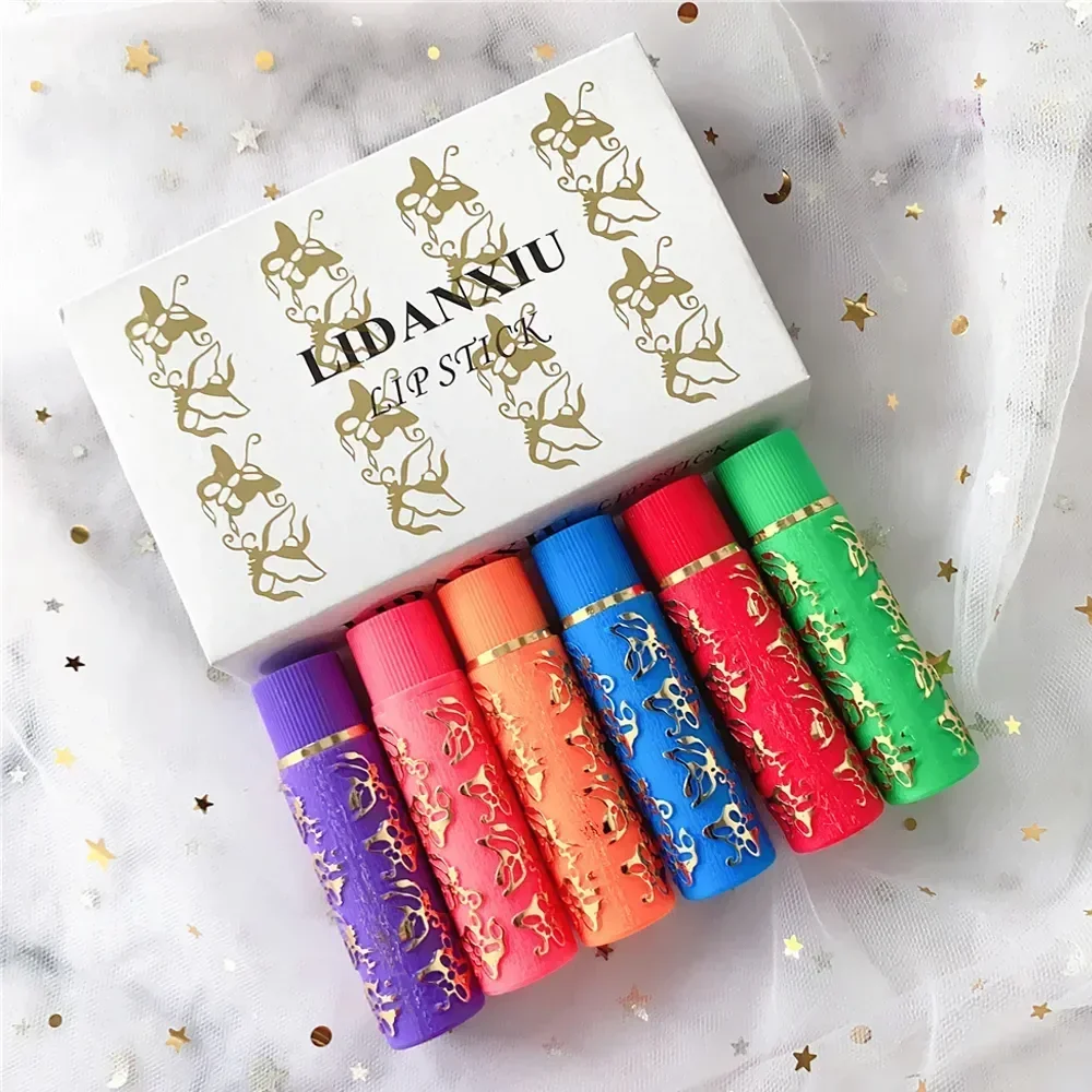 6Pcs/Lot Magic Spotting Fashion Style Color Lipstick Color Long Lasting Lip Liner Tube Butterfly Color Lipstick Makeup Cosmetics