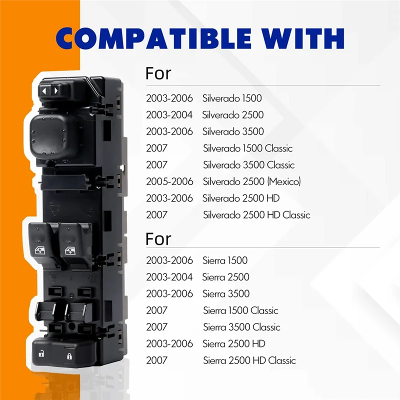 مفتاح نافذة رئيسي للطاقة الجانبية للسائق المتين لسيارة Silverado GMC Sierra 2003-2007 920-023 15883318 #5