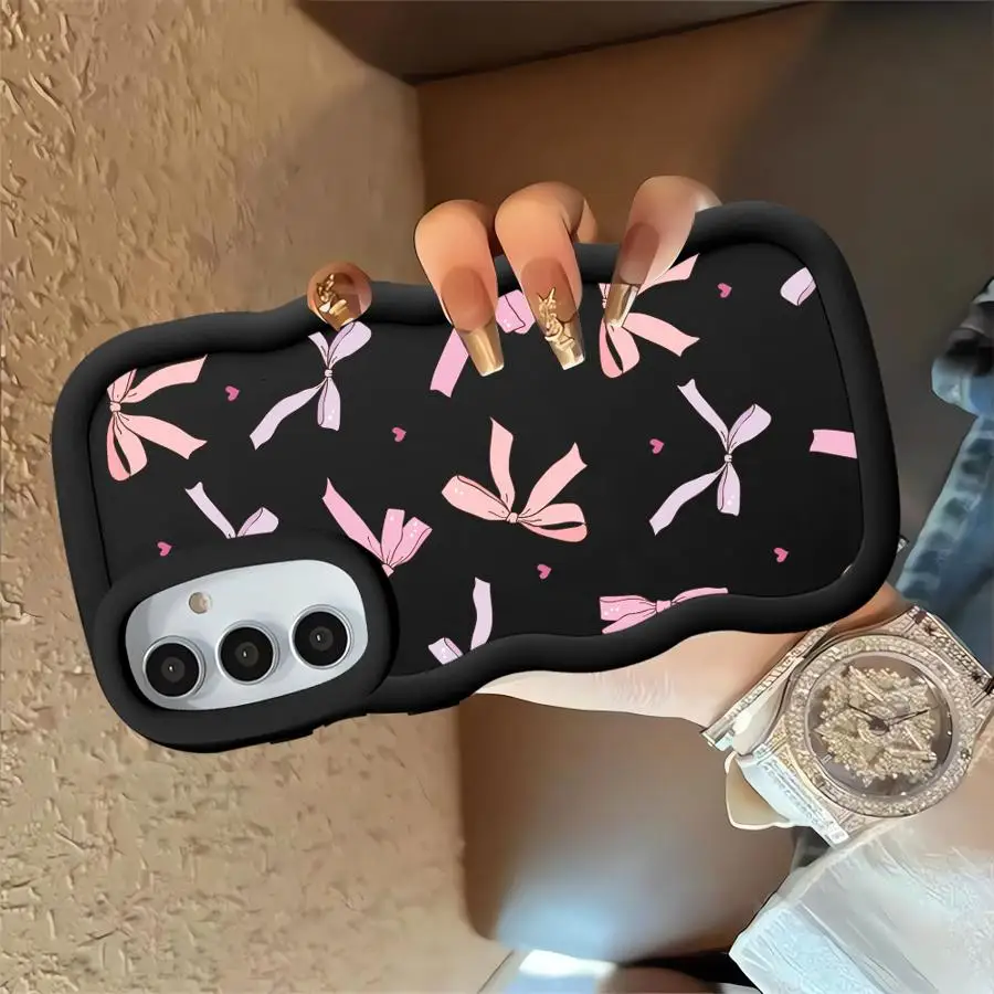 حافظة لهاتف سامسونج جالاكسي A51 A73 A04 A06 A20 A50 A05 A30 A02s A03 A52 A55 غطاء هاتف ناعم القوس الوردي #6