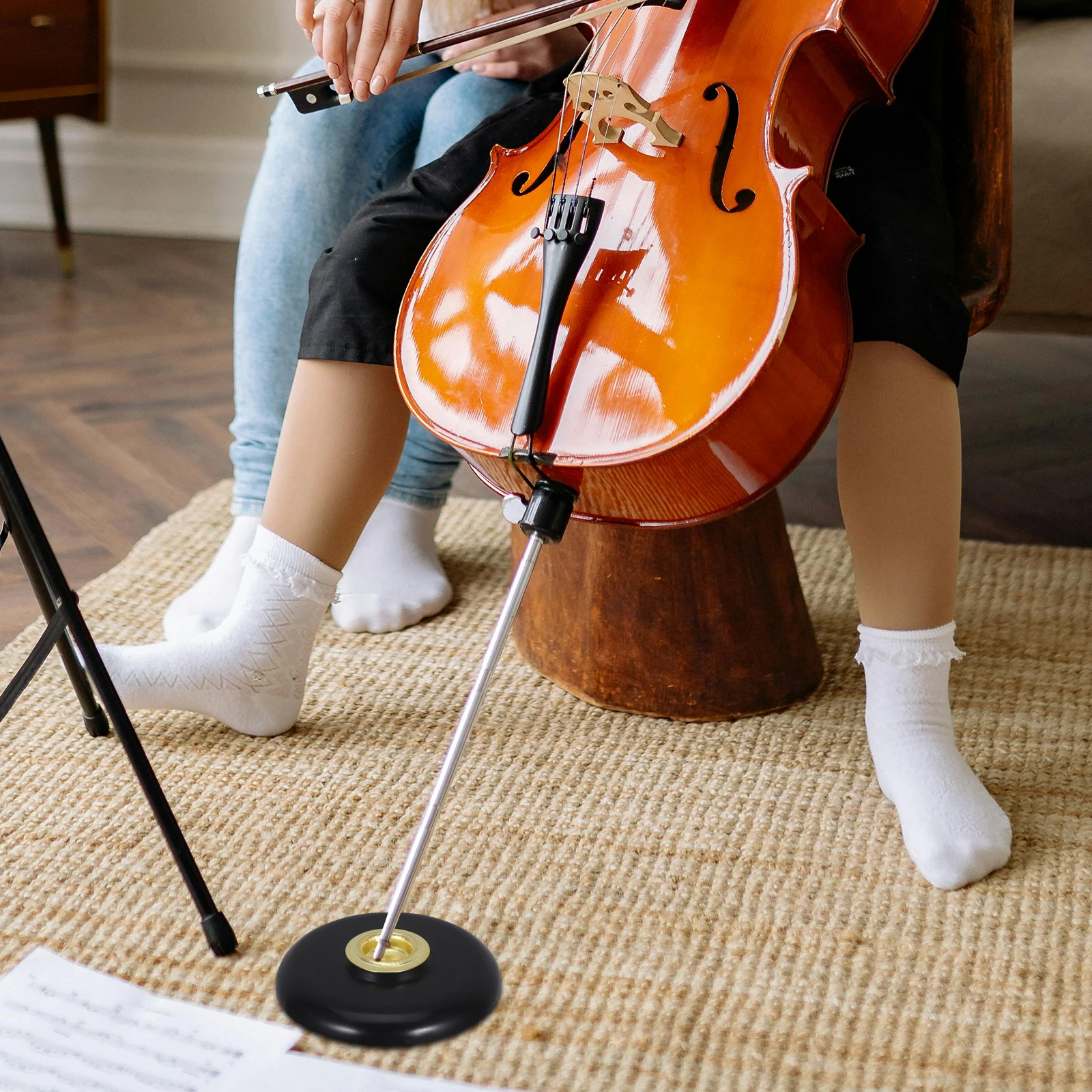 

Cello End Pin Holder Black Gold Insert 9cm Diameter Glossy Floor Protector Anti Slip Rubber Base Violoncello Stand Cello