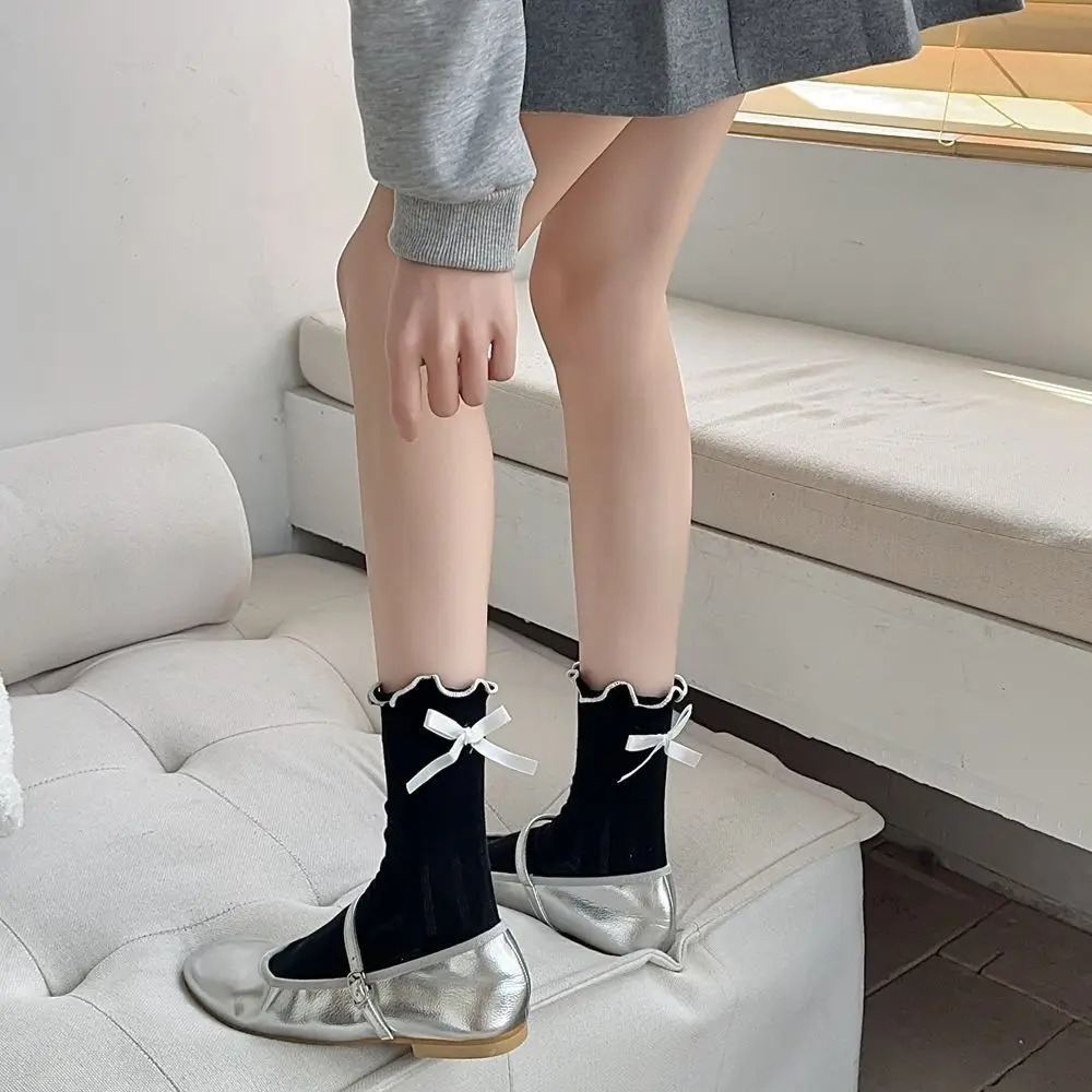 Fashion Ruffle Balletcore Bow Socks Japanese Style Ins Ribbon Bowknot Socks Sweet Breathable School