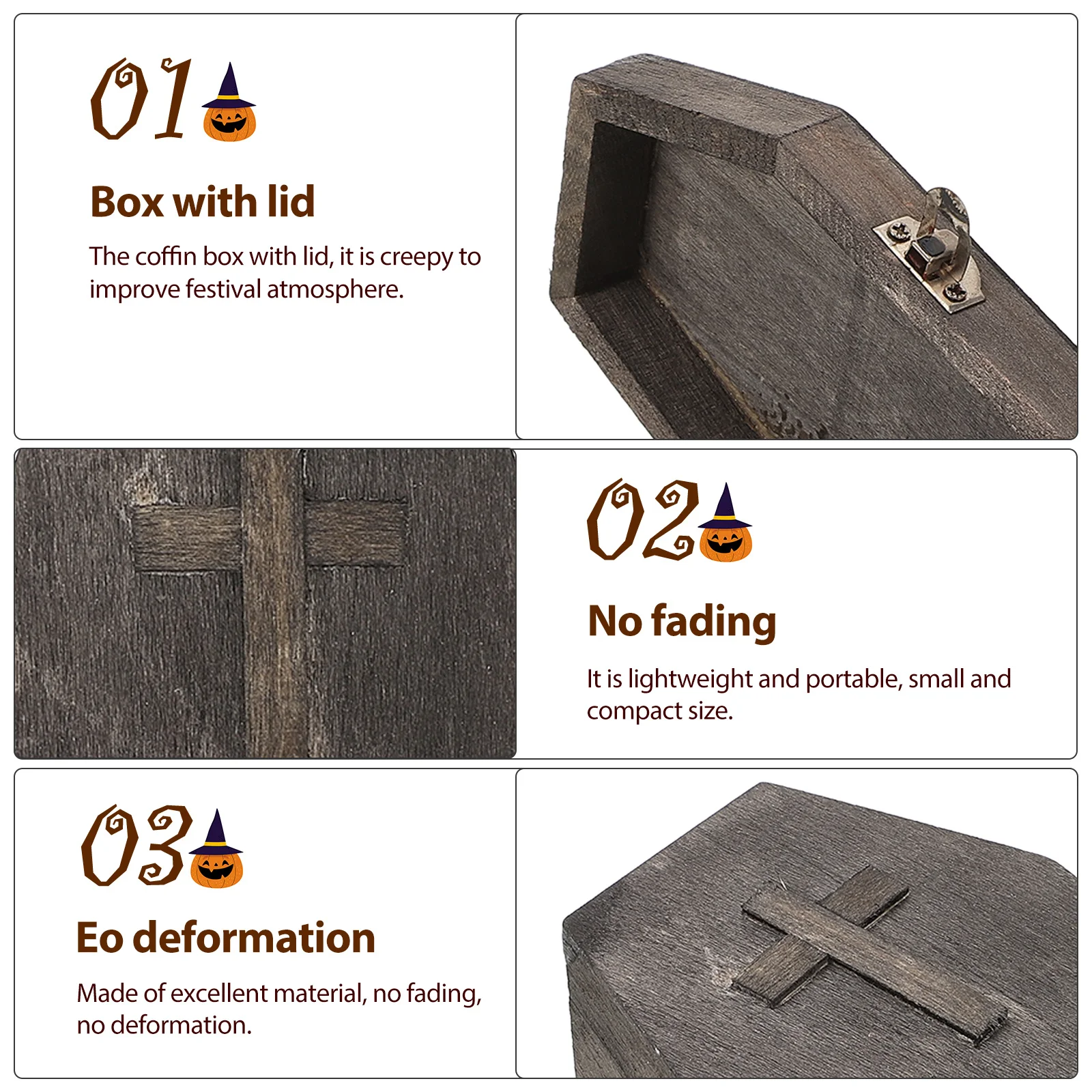 

2Pcs Halloween Coffin Jewelry Box Wooden Hexagonal Shape Ring Earring Organizer Candy Case Small Jewellery Box