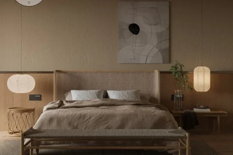 

Rattan double bed sofa bedside stool