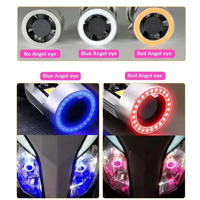 1PC Blue/Red Angel Eye H4 LED Motorcycle Headlight Ba20d HS1 H6 Scooter Motorbike Headlamp Light Bulb White DRL Accessories 12V - Image 6