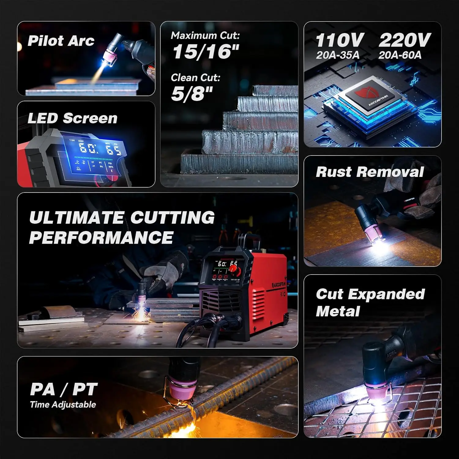 Plasma Cutting Machine 60Amp 110V 220V Pilot Arc With Large LED Display