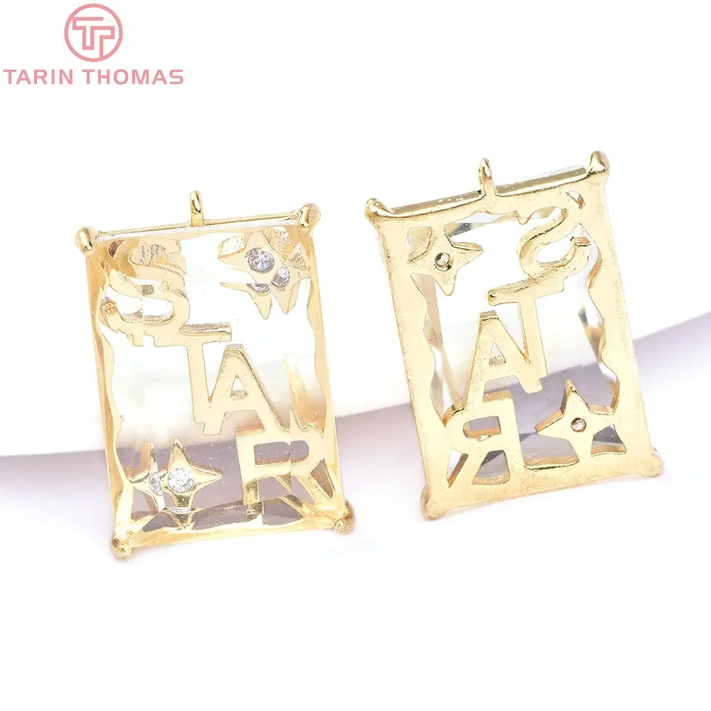 (6227) 4PCS 12MM 24K Gold Color Brass with Zircon Rectangle Fan Shape Crystal Pendants High Quality DIY Jewelry Making Findings