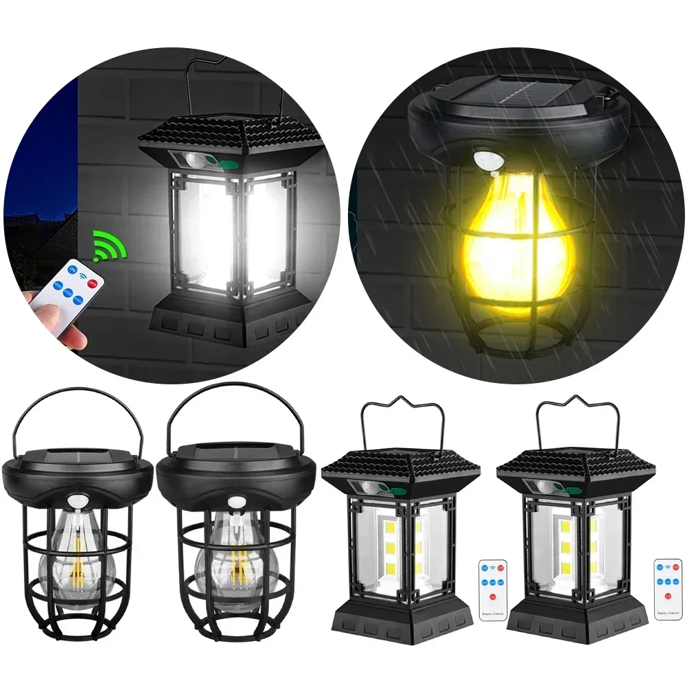 Solar Waterproof Camping Lantern Emergency Power Supply Rechargeable Tungsten Filament Lamp Retro Style Hanging Tent Light