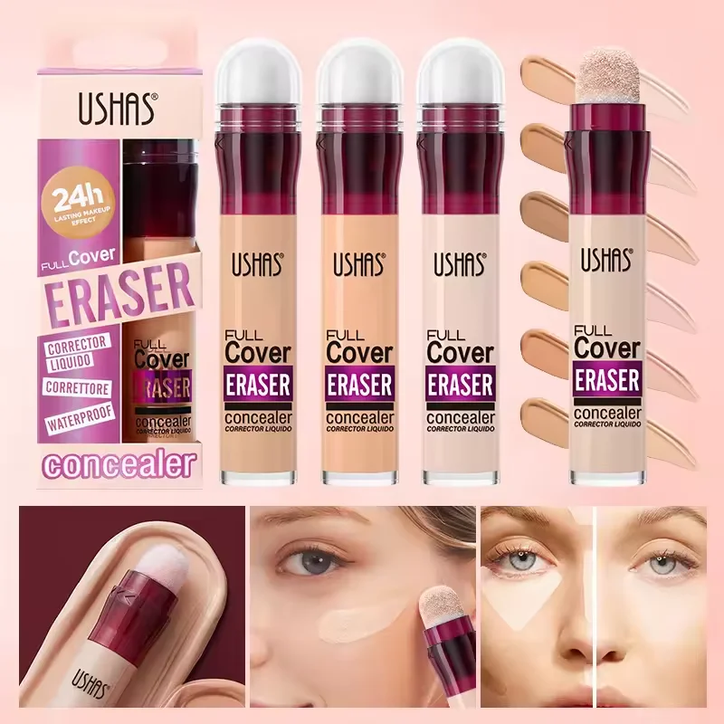 Ushas 12Color Liquid Concealer  Multi-use Foundation Makeup Moisturizing Rotating Sponge Head Concealer Long Lasting Lightweight