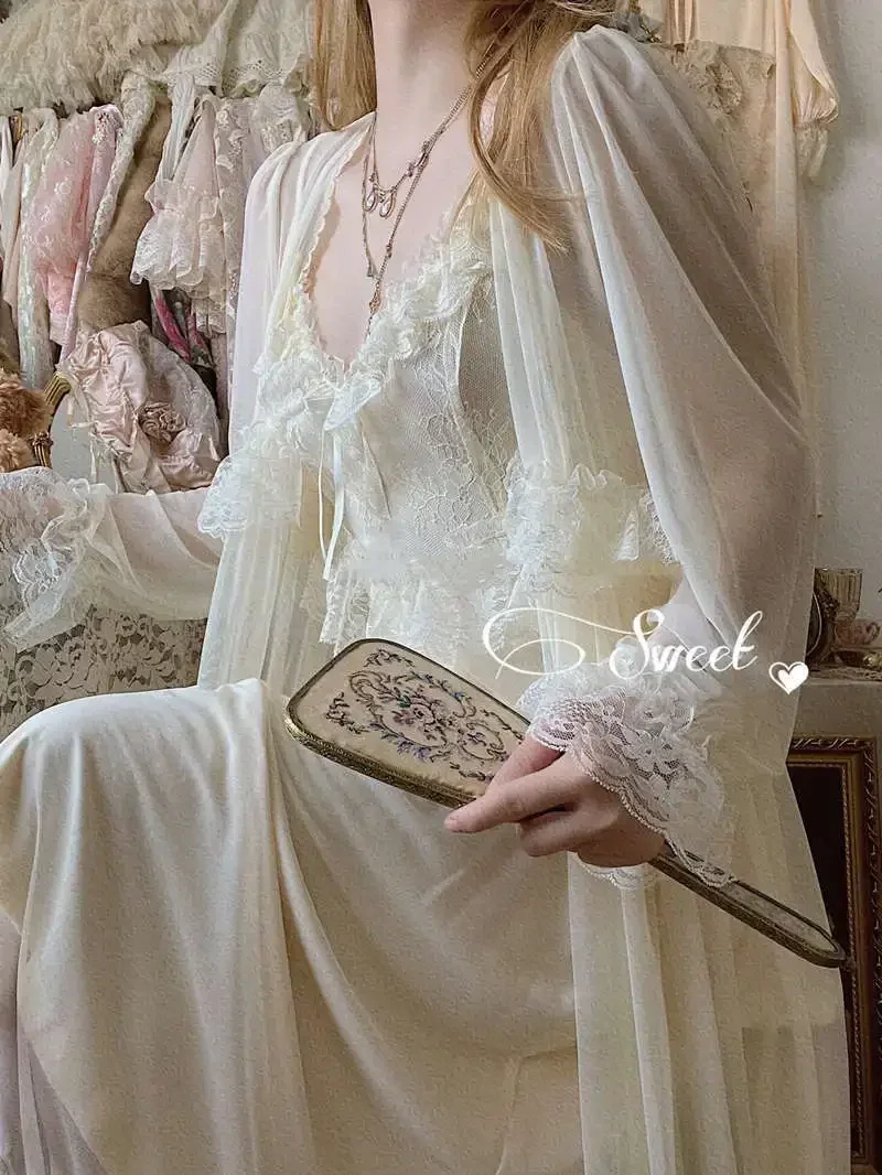 

French Sweet Vintage Fairy Dress Women Spring Summer Lace Sexy Dress Female Court Chiffon Elegant Long Strap Dresses Y2k Korean