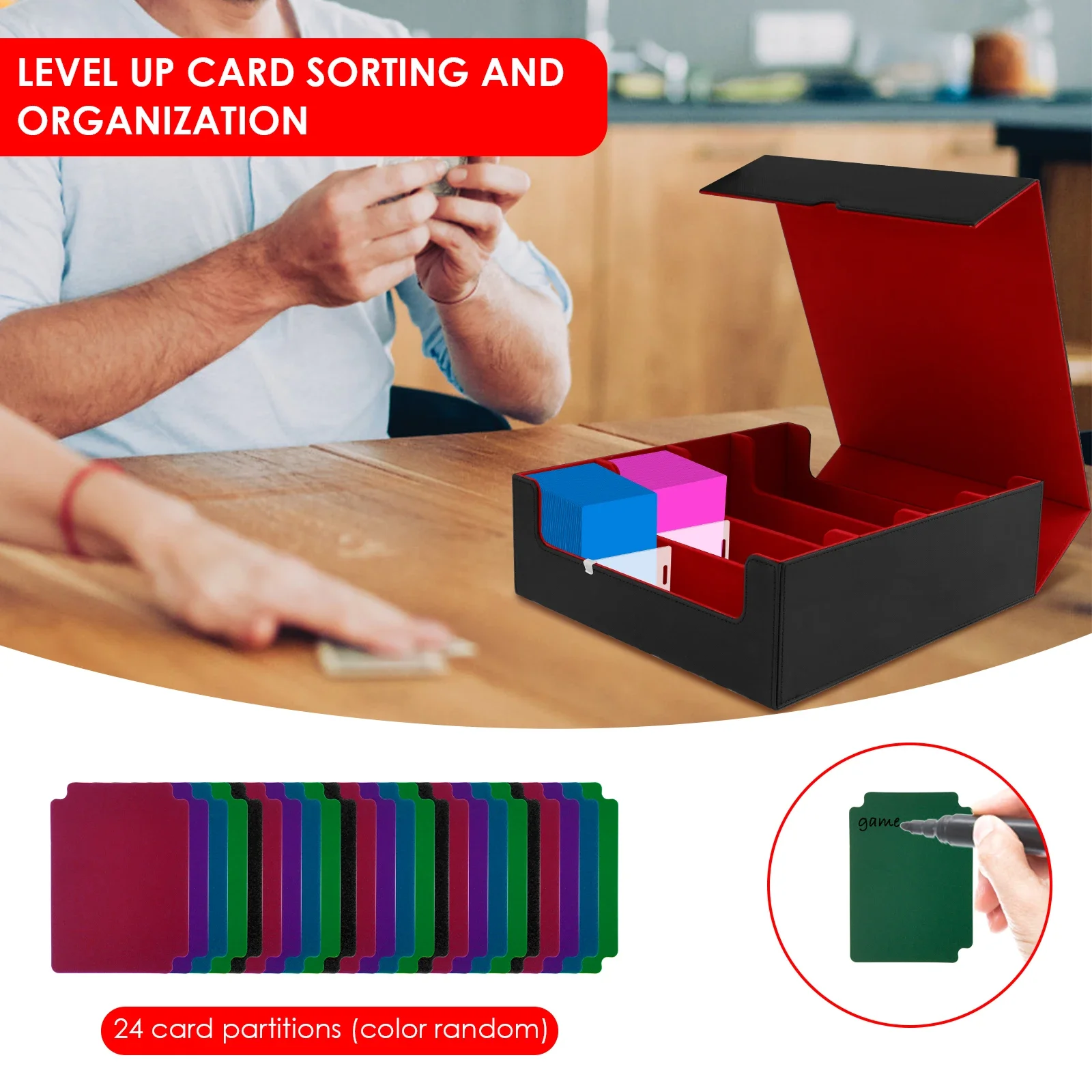 Trading Cards Storage Box PU Leather Commander Card Deck Case 4 Rows Magnetic Closure Card Holder Fits for Magic Game Cards