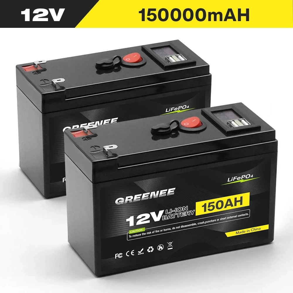 

LiFePO4 Lithium 12V 150Ah Deep Cycle Iron Phosphate Battery for Solar, Fish Finder, Power Wheels, Lighting,Off-Grid Applications