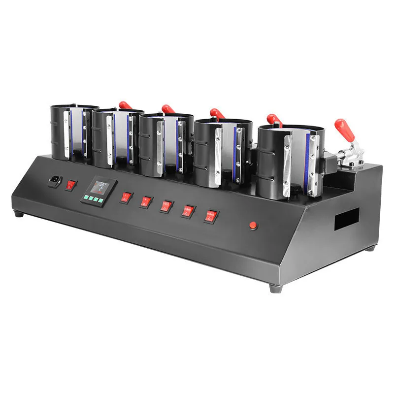 Five Station Heat Transfer Mug Press Simultaneous Heating For Custom Gift Shop Multiple Ceramic Cup Photo Pattern Daily Printing