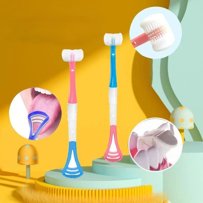 

1 Pc Three Sided Safety Soft Brush Children Oral Hygiene Care Creative Baby Toothbrush for 2-12Y Teeth Tongue Coated Brushes