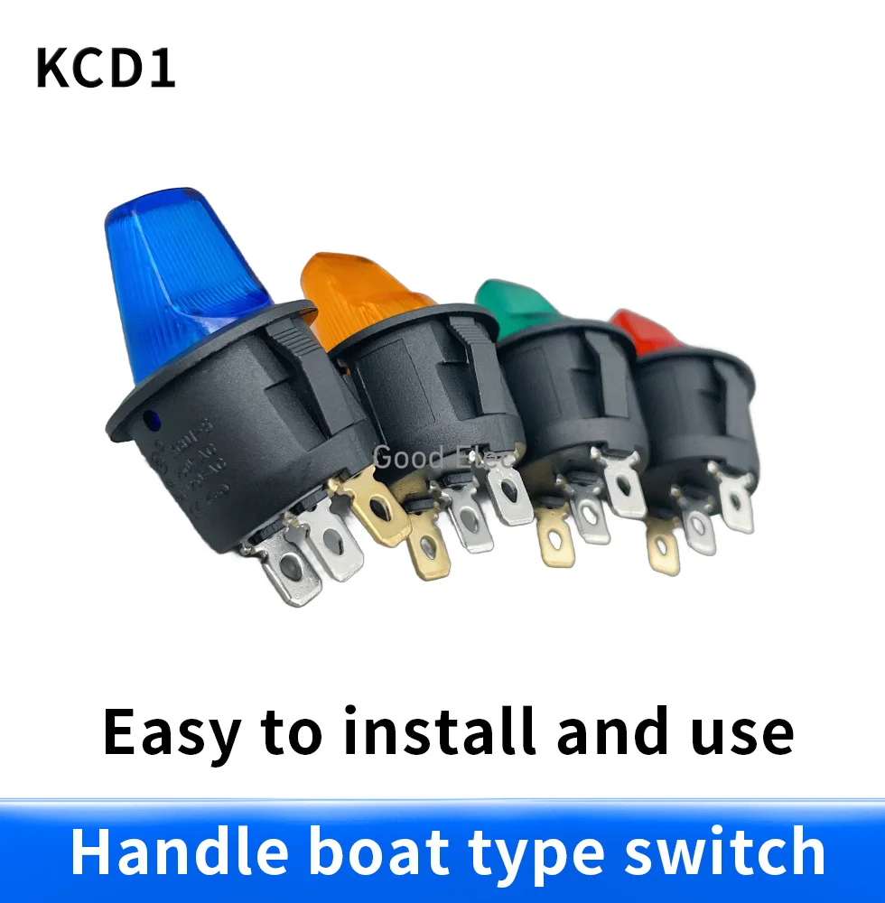 4pcs KCD1 handle circular boat shaped switch Handle 3-pin 2-speed boat shaped switch 20MM with light switch 12V/220V KCD1