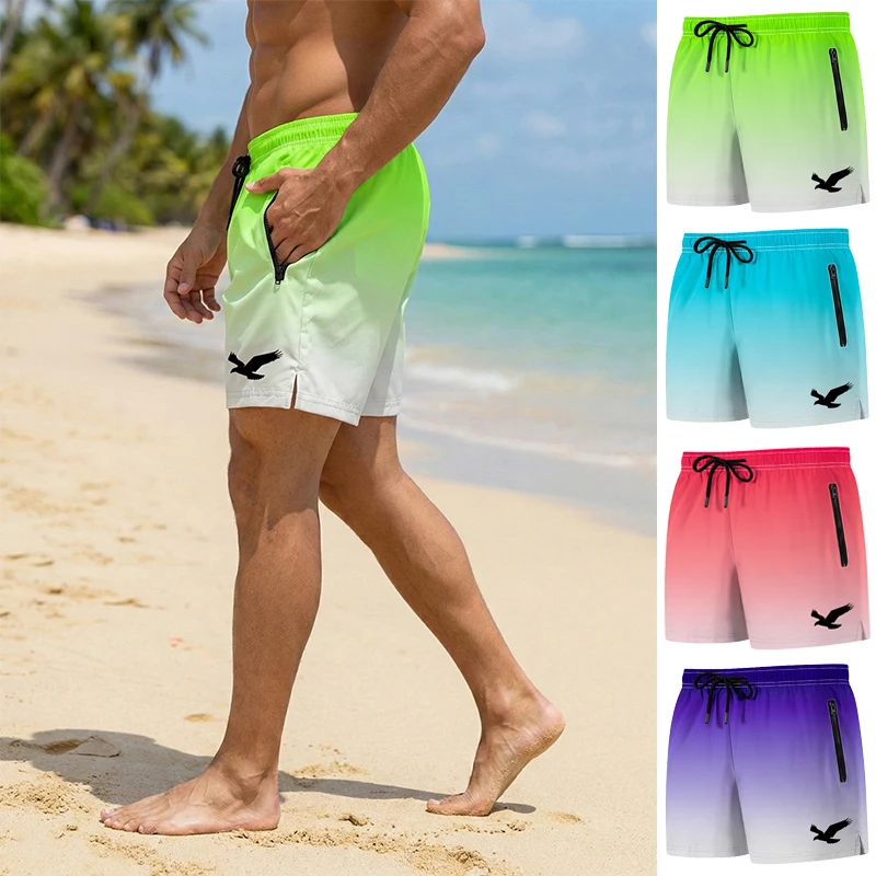 Men's Flying Bird Print Swim Trunks with Mesh Liner Zipper Pockets Summer Quick Dry Board Shorts Beach Shorts Swimwear Swimsuit
