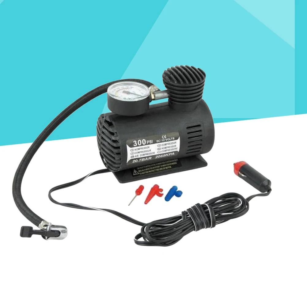 

12V Car Tire Portable Air Compressor Plug-In Compact Mini Gauge Bike Motorcycle Ball Inflation Tool For Vehicle