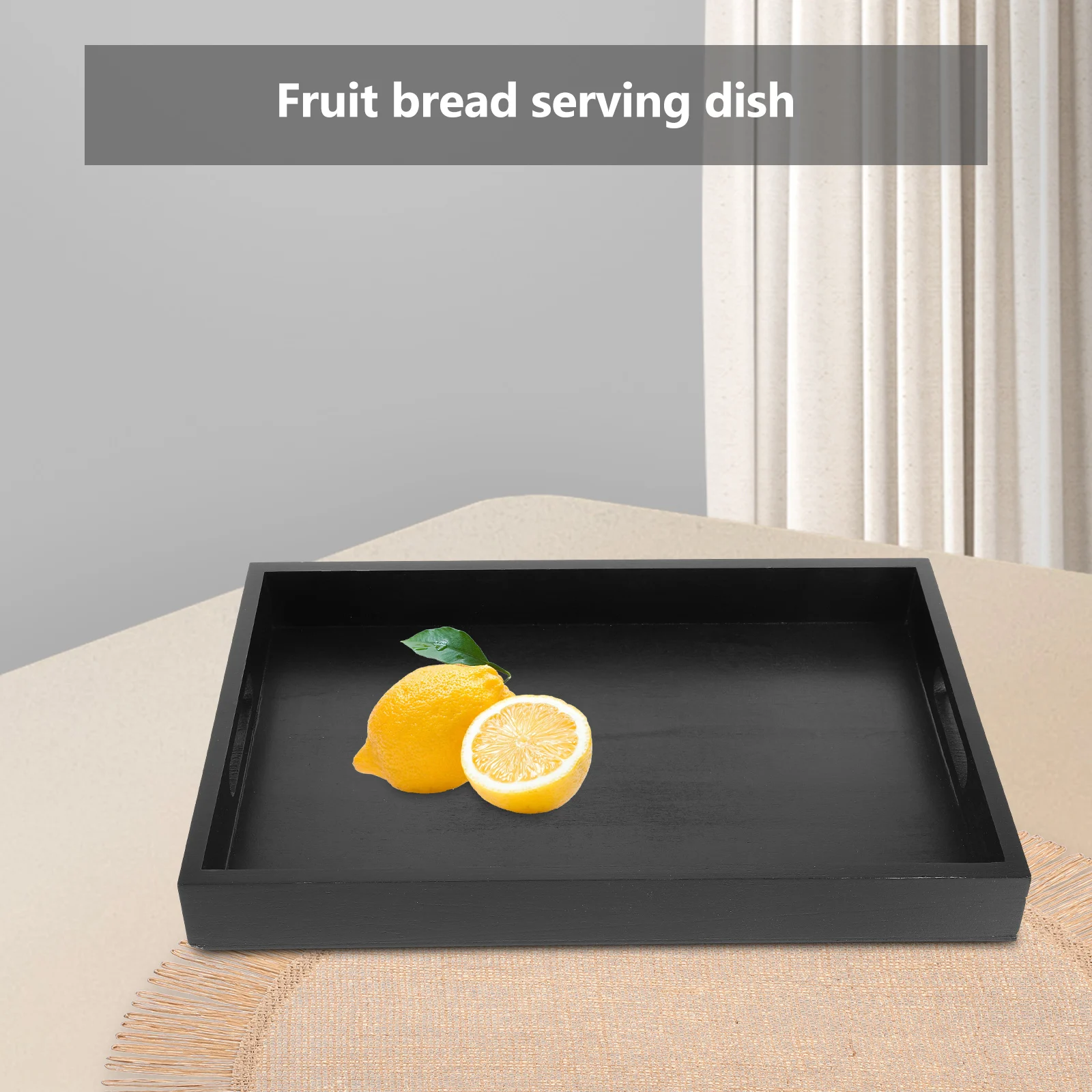 

Stylish Wooden Serving Black Rectangular Tray For Coffee Tea Snacks Fruits Bread Decorative Household Food Storage Tray
