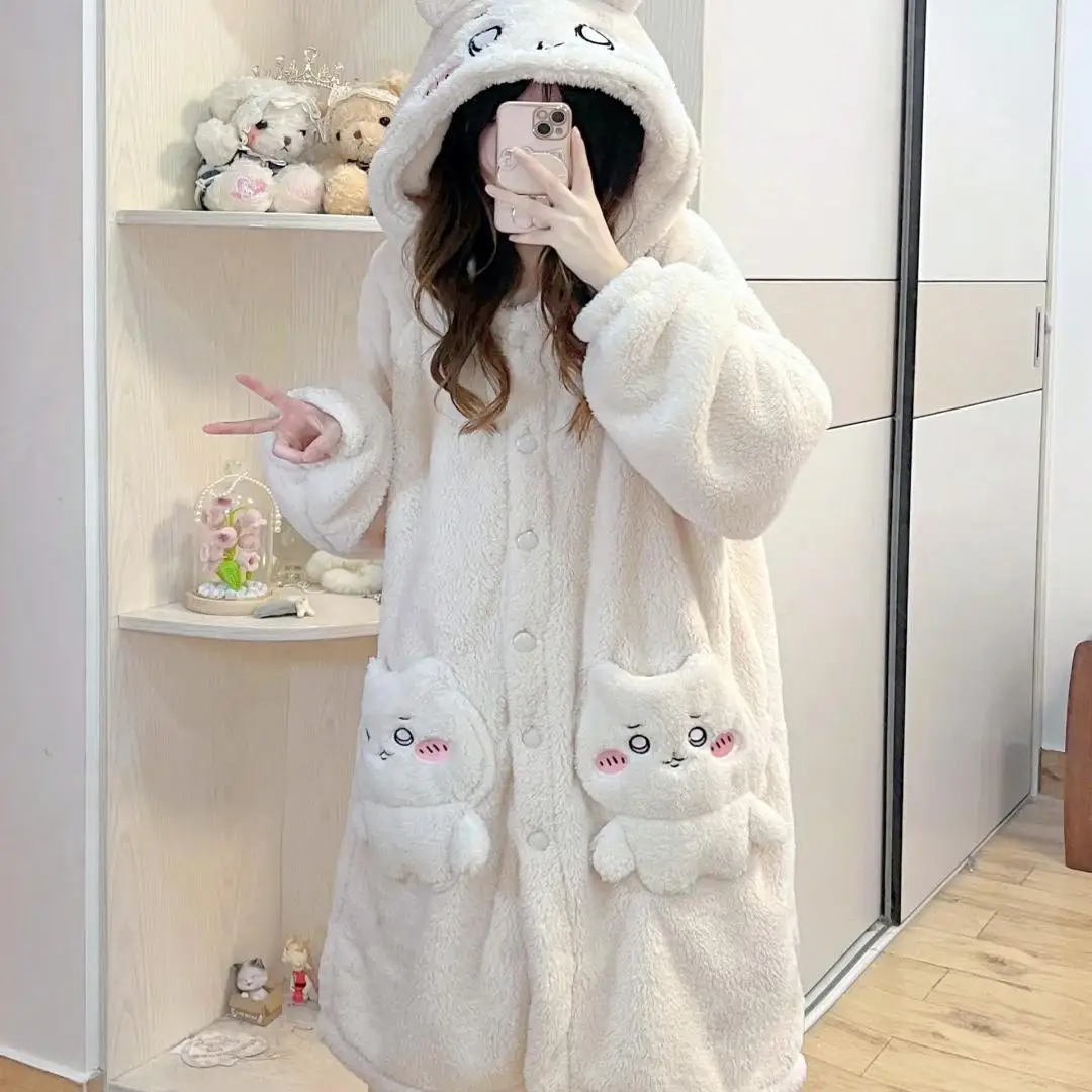 2024 New Chiikawa Winter Cartoon Pajama Set Thickened High Beauty Home Clothes Trendy Usachi Kawaii Indoor Girl Surprise Gift