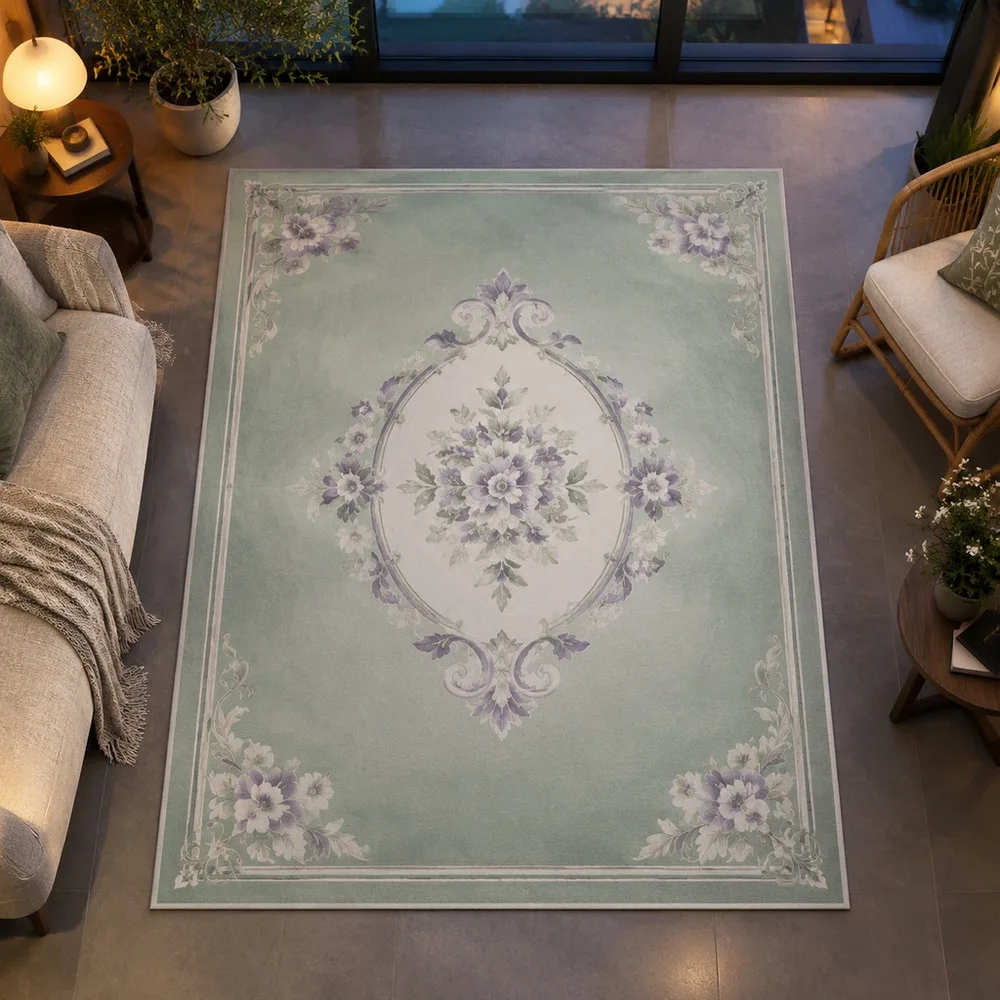 VIKAMA Floor Mat Lake Green Fading Color Gradient Vintage Style Foldable Reading Nook Walk In Closet Bathroom Hallway Room Decor