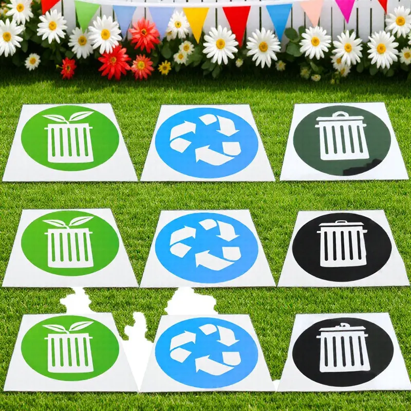

12Pcs Trash Sorting Sticker Set PVC Material Removable Self Adhesive Trash Can Decals for Garbage Classification