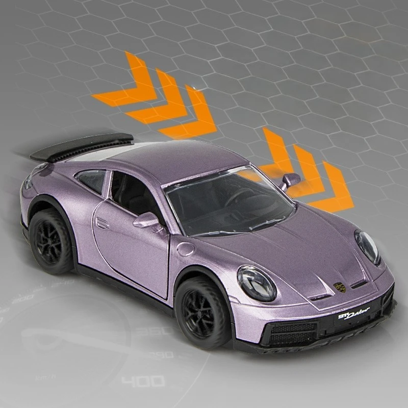 Diecast Toy Vehicle Of 1:32 Porsche 911 Alloy Sports Car Model Sound and Light Pullback Children Boy Birthday Gift Miniature