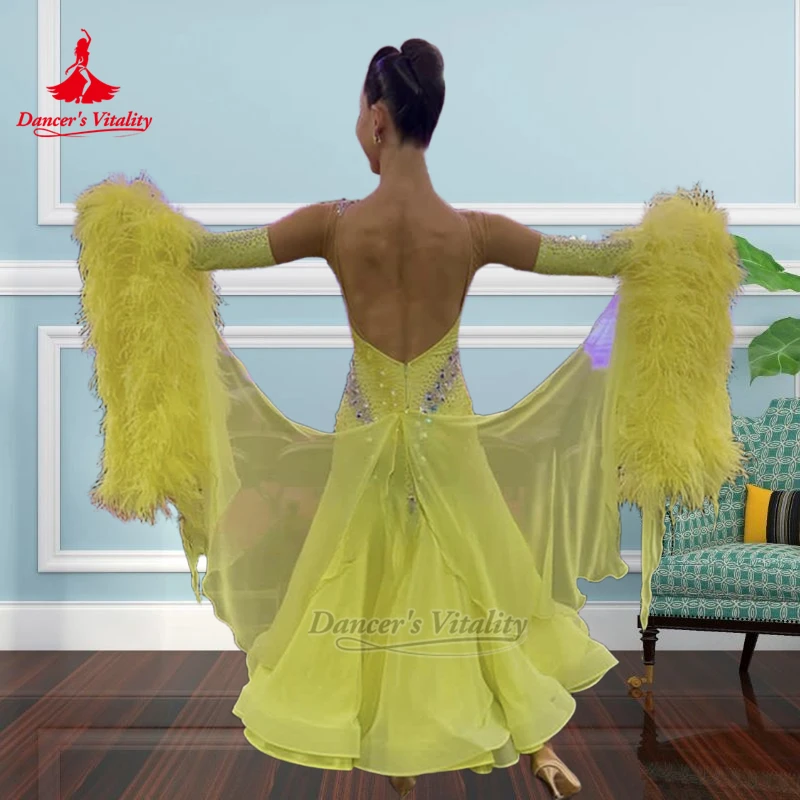 Blackpool Dance Festival Social Dance Backless Wrapped Hips Dresses Custom Dancer's Vitality Adult Waltz Foxtrot Perform Attire