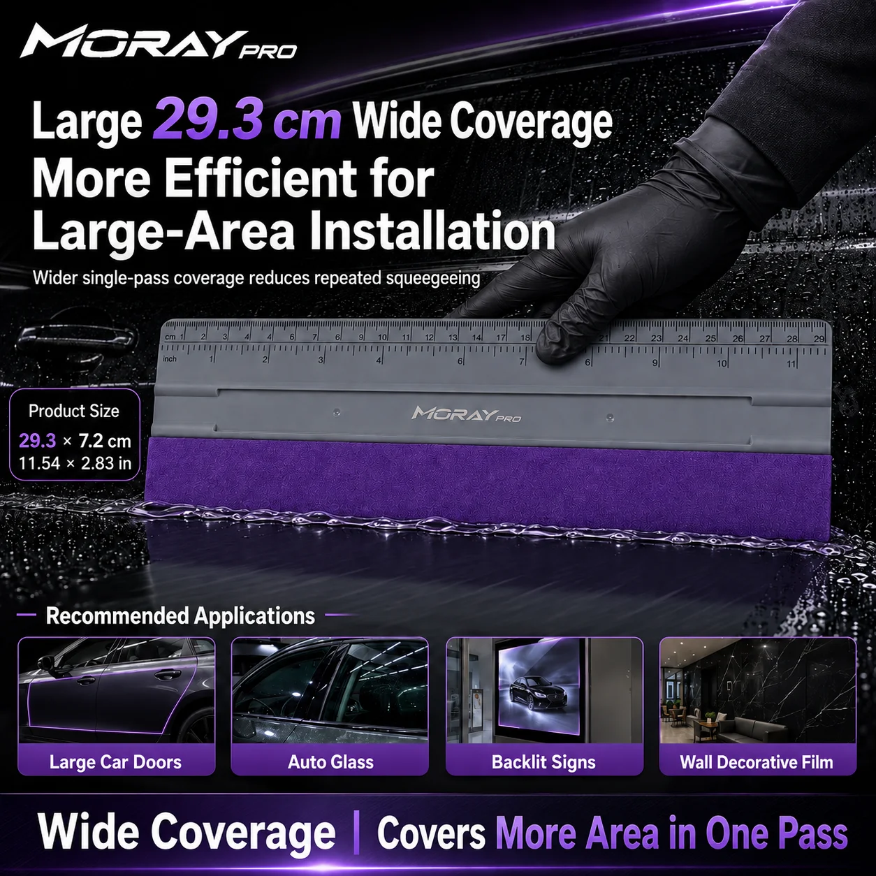 MORAY Purple Square Squeegee with Felt Edge, 3 Sizes, Scale Ruler, Auto Window Film Wrapping Scraper