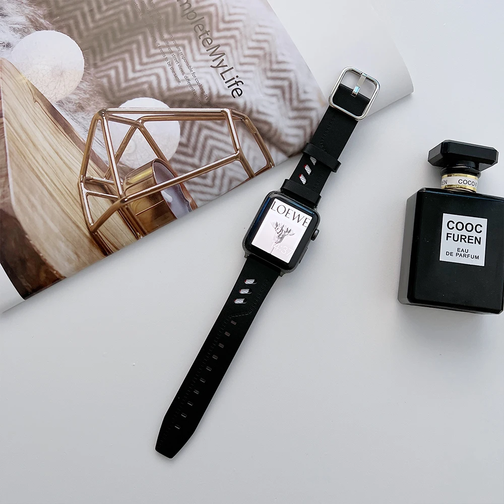 Leather Nylon Strap for Apple Watch Band 49mm 45mm 41mm 44mm 40mm 42mm 38mm Sports Breathable Bracelet for iWatch 876543SE Ultra