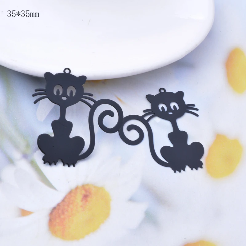 10 Stück Messing Edelstahl Lasergeschnittene Katzen-Anhänger Niedliche Tiere Schwarz Gold Farbe Katzen-Anhänger DIY Schmuck Großhandel Zubehör – Detail 8