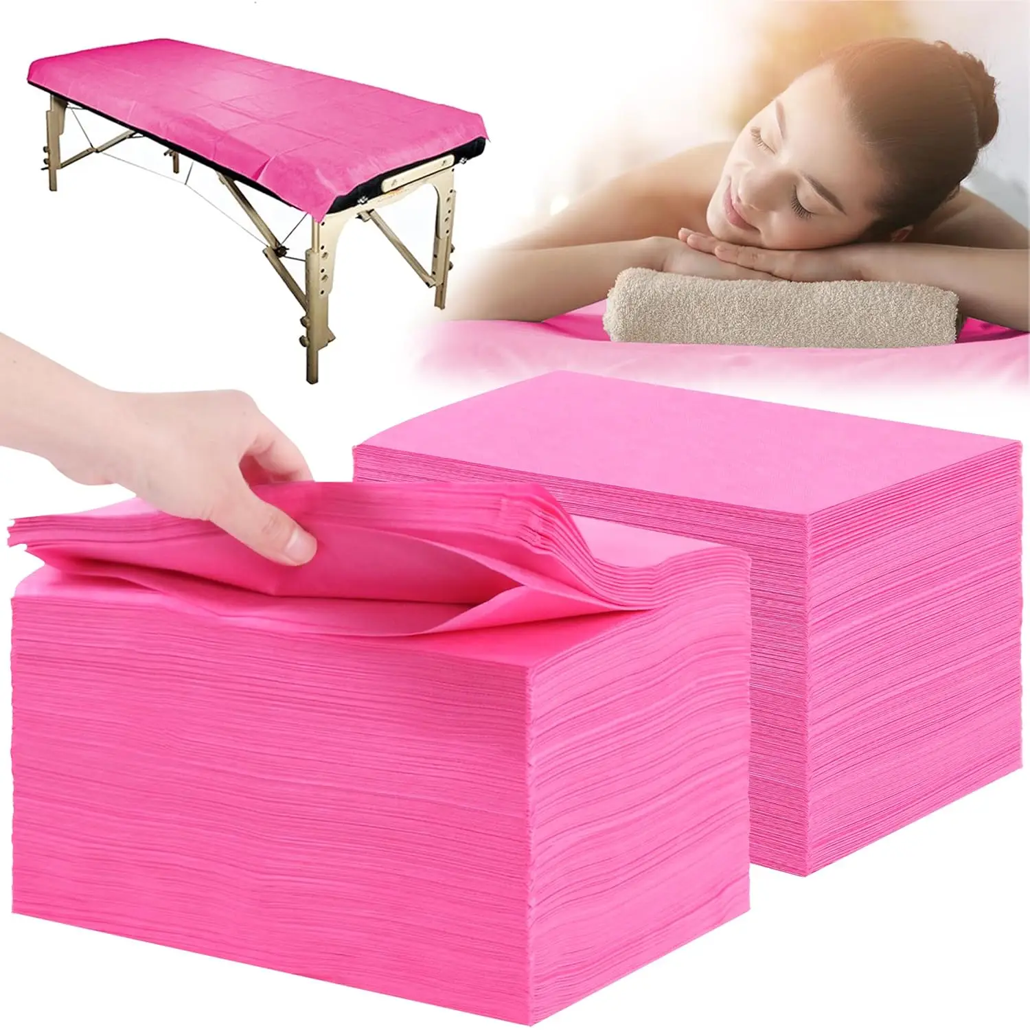 

200 Pcs Disposable Bed Sheets 31x71 inch Non-Woven Massage Table Covers for Spa Beauty Tattoo, Pink