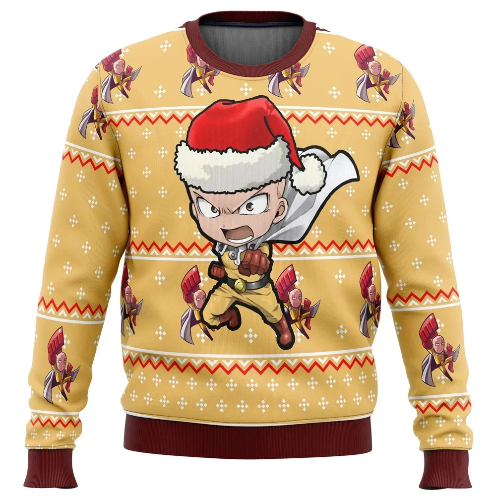 2024 One Punch Saitama Ok Ugly Christmas Sweater Gift Santa Claus Pullover Men 3D Sweatshirt And Top Autumn And Winter Clothi