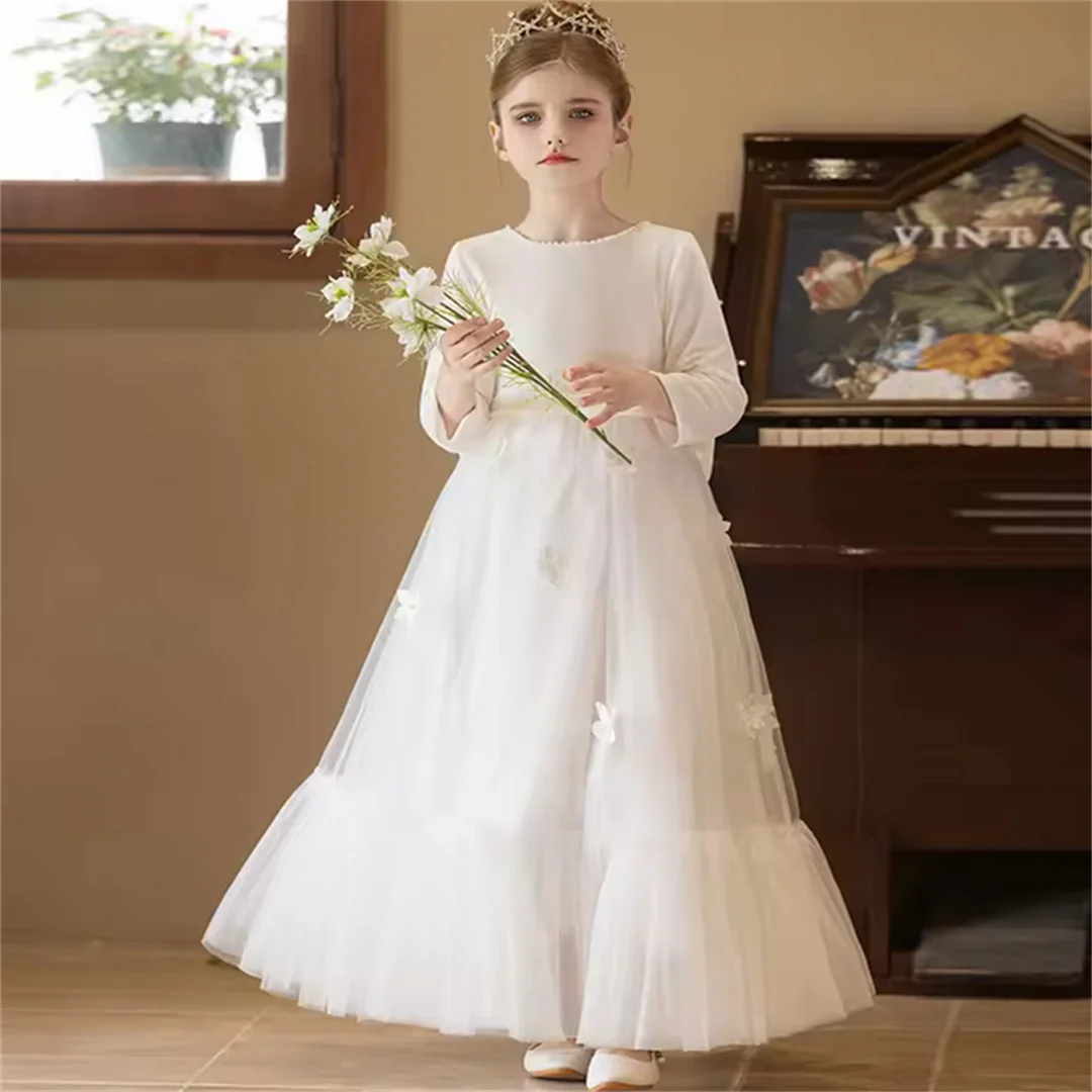 Vestidos de princesa de flores para niña, vestidos de boda con volantes hasta el suelo, vestido de baile de cumpleaños para niña, vestidos de primera comunión personalizados