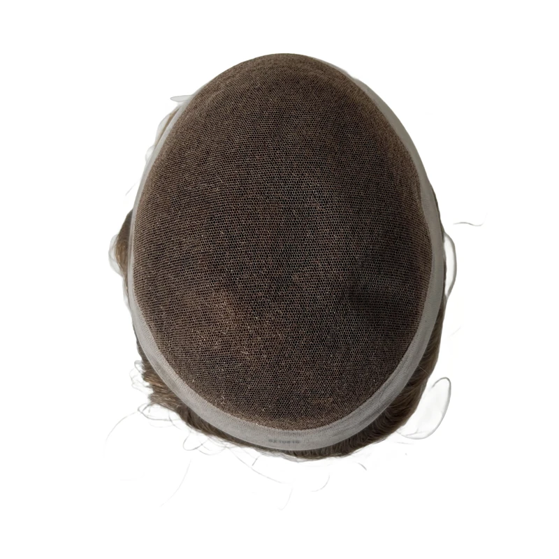 أنظمة الشعر البشري البرازيلي العذراء # 18 لون بني فاتح 32 مم Wave AUS Unit 8x10 دانتيل مع شعر مستعار PU للرجال البيض #4