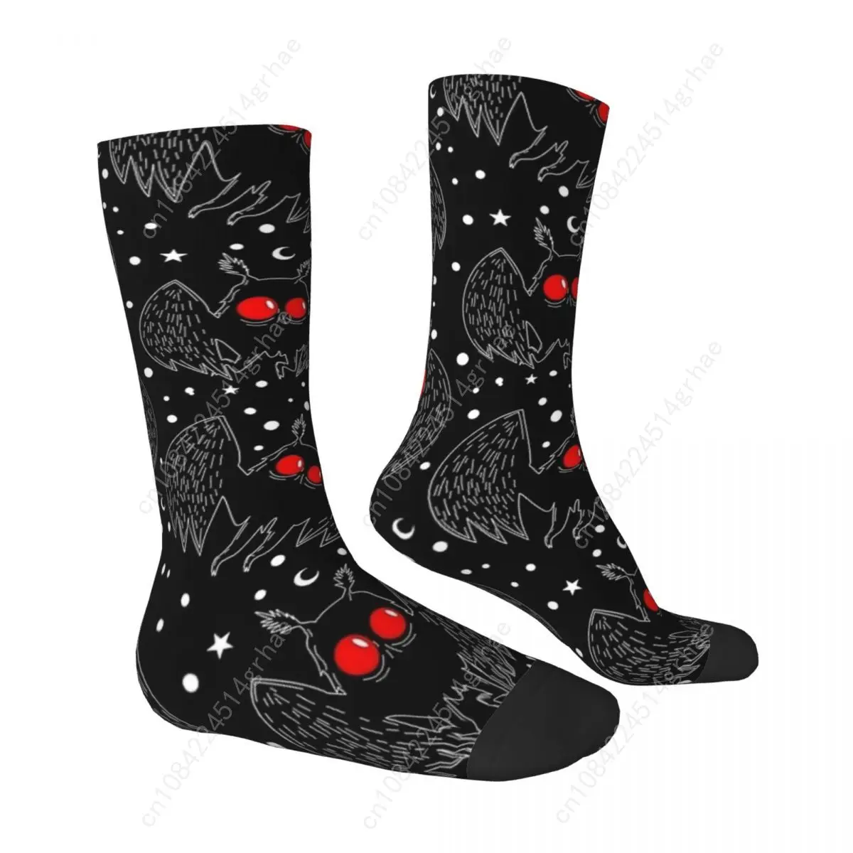 Mothman Night Chaussettes grises Bat Cryptids Bas tendance Couple Chaussettes de sport de course confortables Automne Chaussettes antidérapantes personnalisées