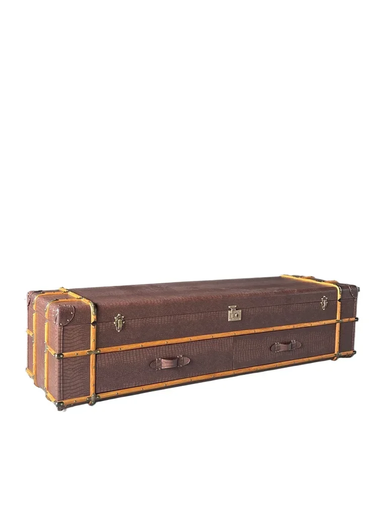 

American alligator pattern leather box retro table TV cabinet coffee table combination cabinet TV solid wood cabinet