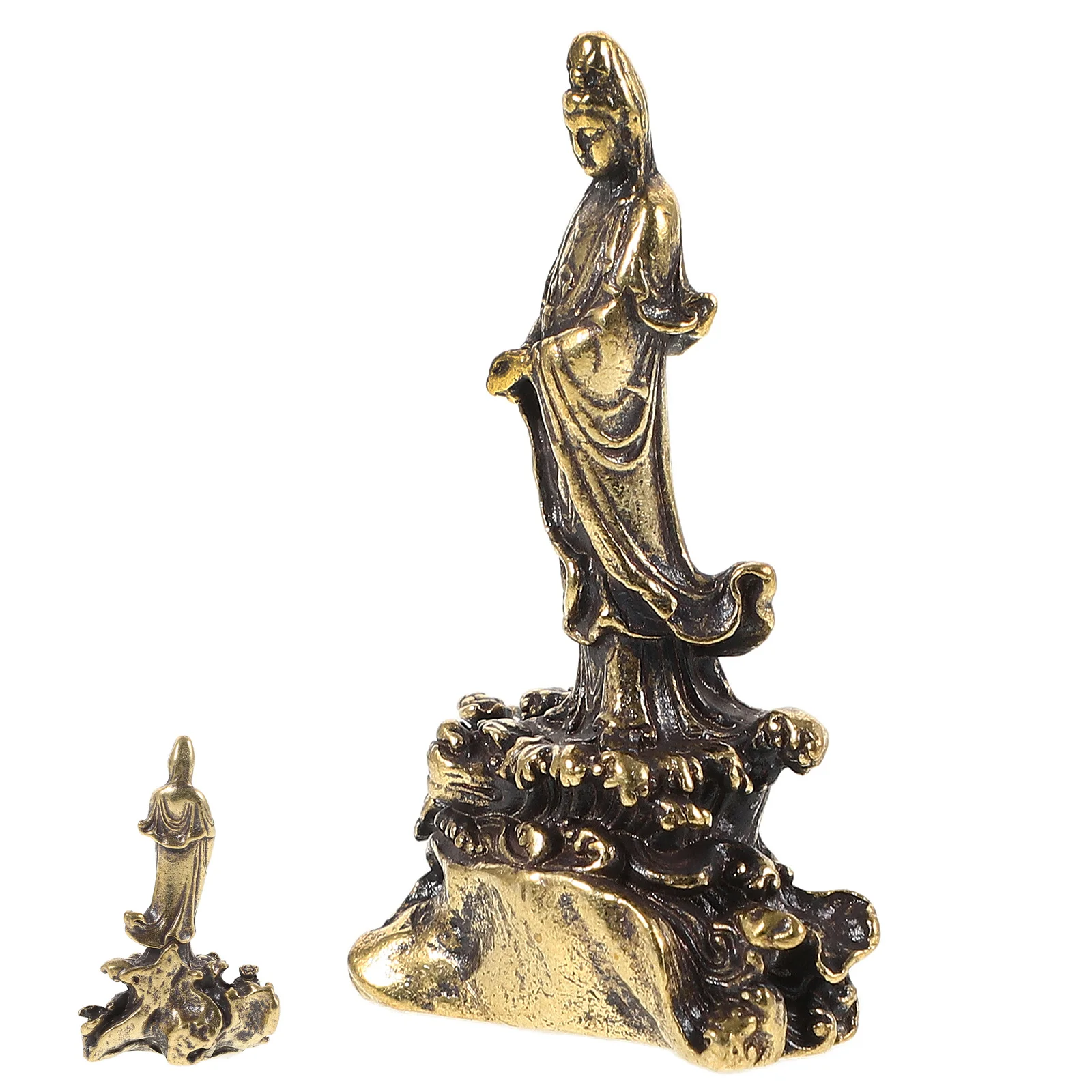 Small Avalokitesvara Brass Statue Exquisite Home Tabletop Decor Brass Ornament Office Decoration