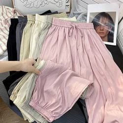 DAYIFUN-Women's Ice Silk Pleated Harlan Pants Summer Loose Straight Tube Draped Workwear Trousers Casual Lantern Cropped Pants